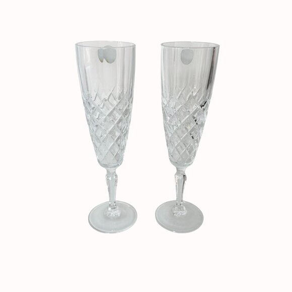 French Crystal Champagne Glasses VTG Set of 2 Cristal De Flandre Flutes Stemware - Picture 4 of 15